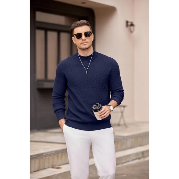 Coofandy Men Blue Purple Mock Turtleneck Knitted Half Neck Pullover Sweaters - Picture 2 of 6